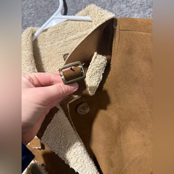 Old Navy Vtg Faux Seude Sherpa Lined Shearling Jacket womens XL brown Y2K button - Picture 3 of 12